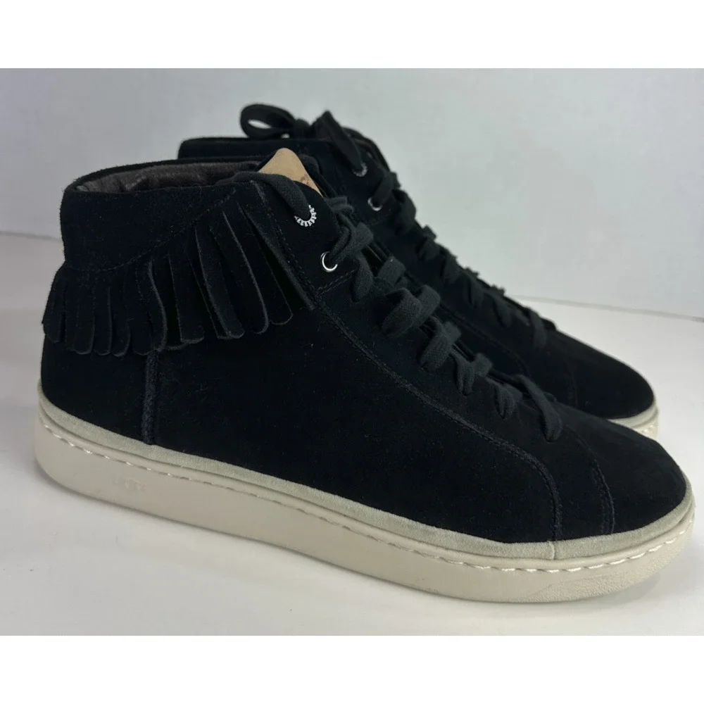 UGG Cali Fringe High Top Trainer Suede Boots Men's 11.5 Black Laced Shoes Uggs - Picture 2 of 14